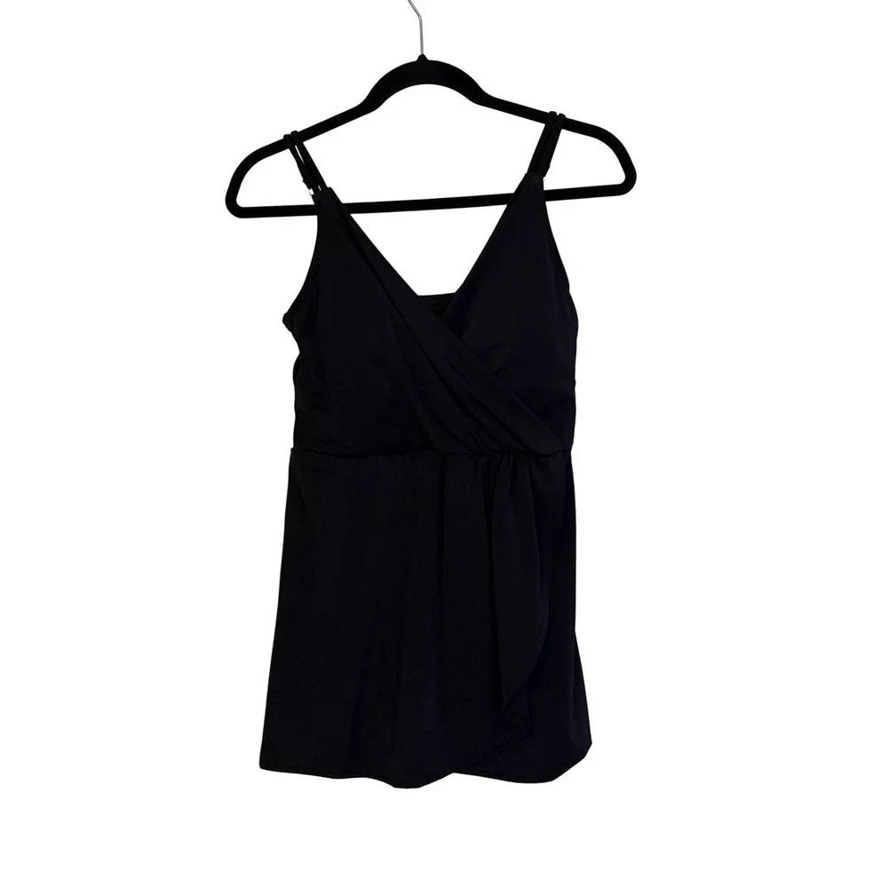 Lands End Womens Black Wrap Front Swim Dress One Piece Swimsuit XS 2-4 NWT